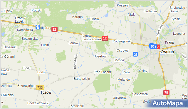 mapa Józefów gmina Tczów, Józefów gmina Tczów na mapie Targeo