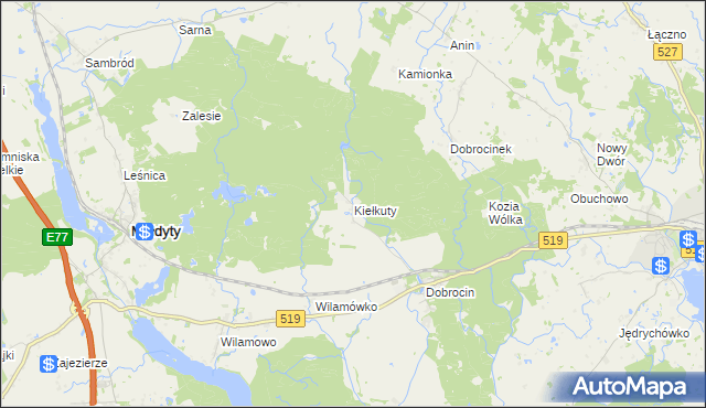 mapa Kiełkuty, Kiełkuty na mapie Targeo
