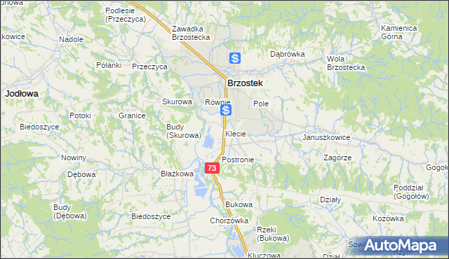 mapa Klecie gmina Brzostek, Klecie gmina Brzostek na mapie Targeo