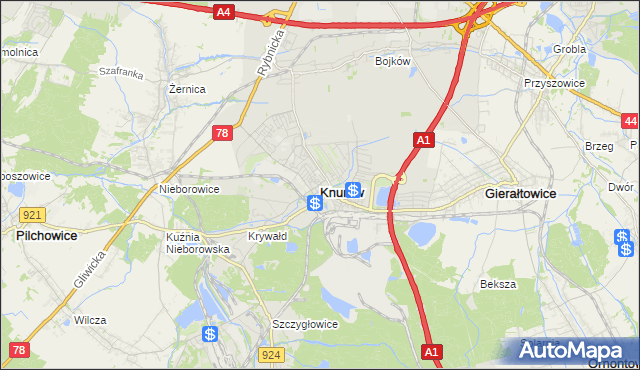 mapa Knurów powiat gliwicki, Knurów powiat gliwicki na mapie Targeo