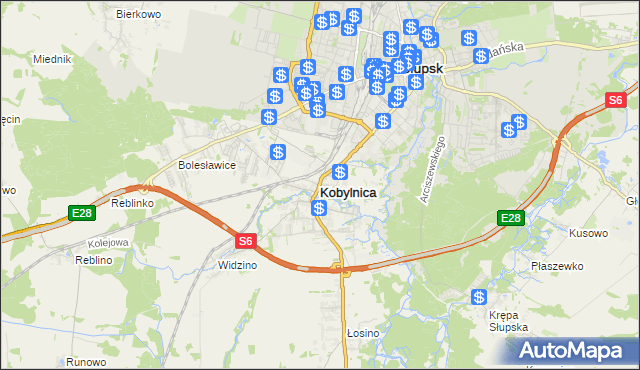 mapa Kobylnica powiat słupski, Kobylnica powiat słupski na mapie Targeo