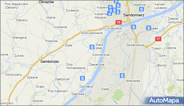 mapa Koćmierzów, Koćmierzów na mapie Targeo