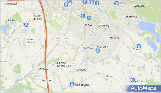 mapa Konikowo gmina Świeszyno, Konikowo gmina Świeszyno na mapie Targeo