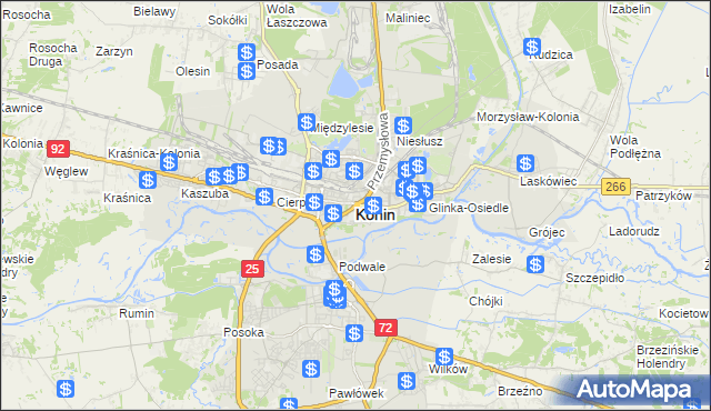 mapa Konina, Konin na mapie Targeo