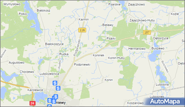 mapa Koninek gmina Pniewy, Koninek gmina Pniewy na mapie Targeo