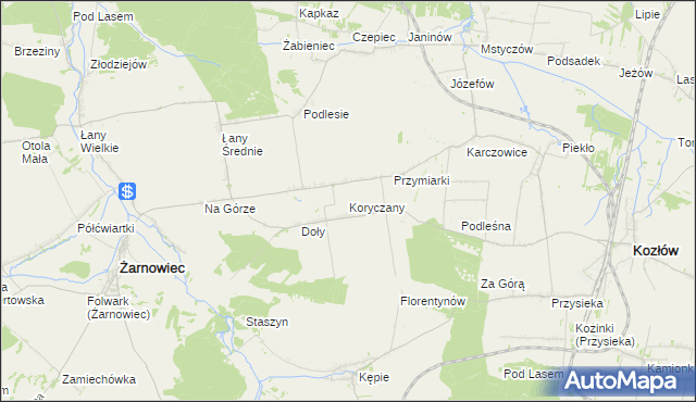mapa Koryczany, Koryczany na mapie Targeo