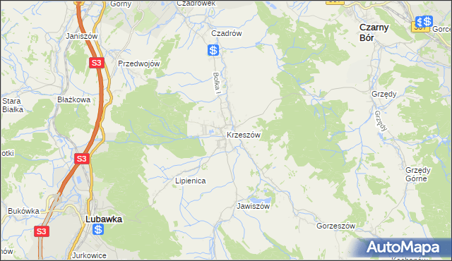 mapa Krzeszów gmina Kamienna Góra, Krzeszów gmina Kamienna Góra na mapie Targeo