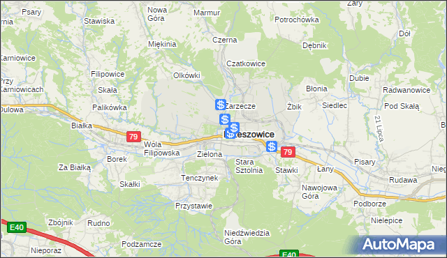 mapa Krzeszowice, Krzeszowice na mapie Targeo