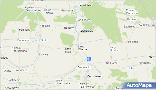 mapa Łany Wielkie gmina Żarnowiec, Łany Wielkie gmina Żarnowiec na mapie Targeo