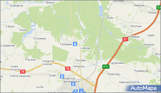 mapa Lasków gmina Jędrzejów, Lasków gmina Jędrzejów na mapie Targeo