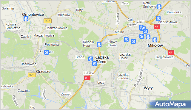 mapa Łaziska Górne, Łaziska Górne na mapie Targeo