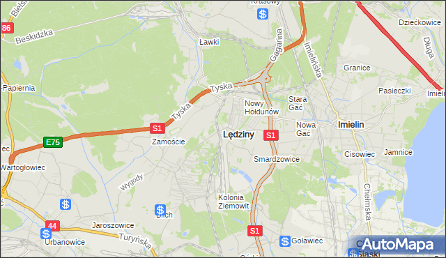 mapa Lędziny powiat bieruńsko-lędziński, Lędziny powiat bieruńsko-lędziński na mapie Targeo