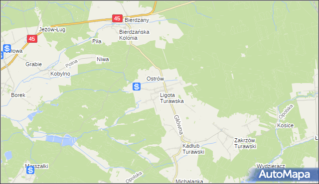 mapa Ligota Turawska, Ligota Turawska na mapie Targeo