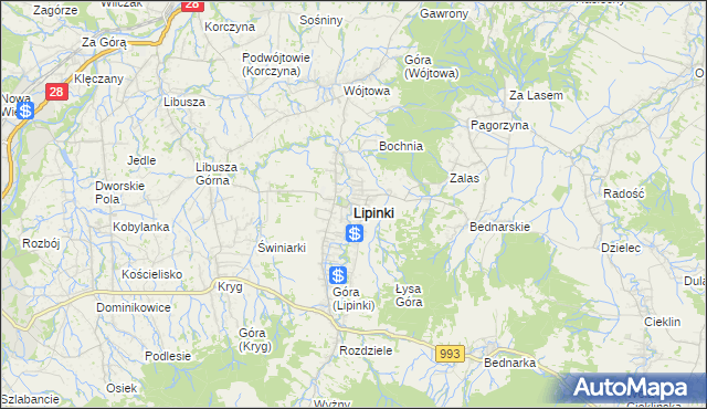 mapa Lipinki powiat gorlicki, Lipinki powiat gorlicki na mapie Targeo