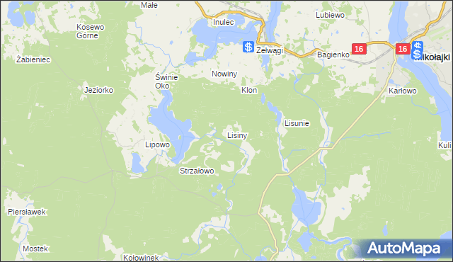 mapa Lisiny gmina Mikołajki, Lisiny gmina Mikołajki na mapie Targeo