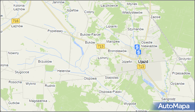 mapa Łominy gmina Ujazd, Łominy gmina Ujazd na mapie Targeo