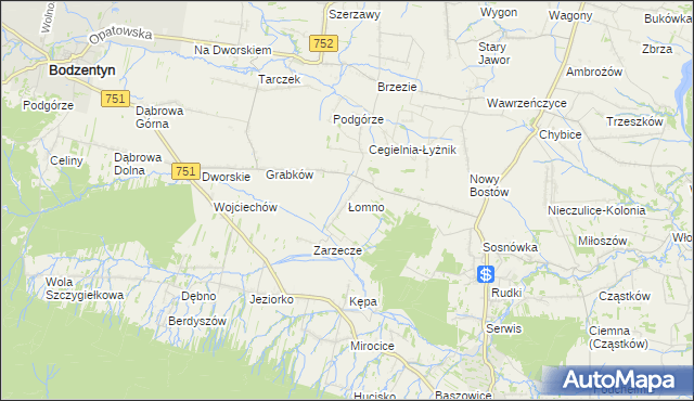 mapa Łomno gmina Pawłów, Łomno gmina Pawłów na mapie Targeo
