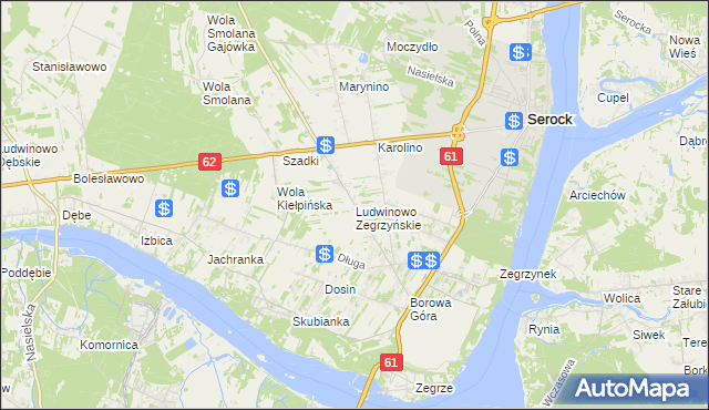 mapa Ludwinowo Zegrzyńskie, Ludwinowo Zegrzyńskie na mapie Targeo