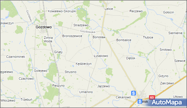 mapa Łysakowo gmina Gozdowo, Łysakowo gmina Gozdowo na mapie Targeo