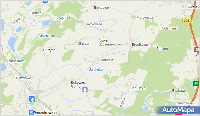 mapa Machcin gmina Śmigiel, Machcin gmina Śmigiel na mapie Targeo