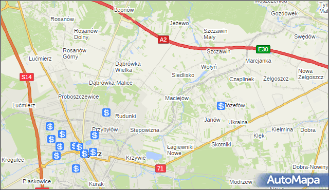 mapa Maciejów gmina Zgierz, Maciejów gmina Zgierz na mapie Targeo