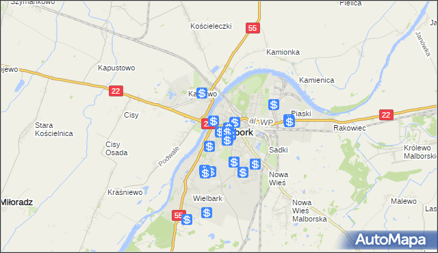 mapa Malborka, Malbork na mapie Targeo