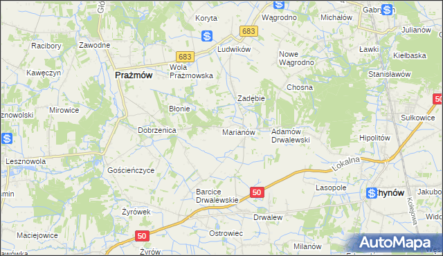 mapa Marianów gmina Chynów, Marianów gmina Chynów na mapie Targeo