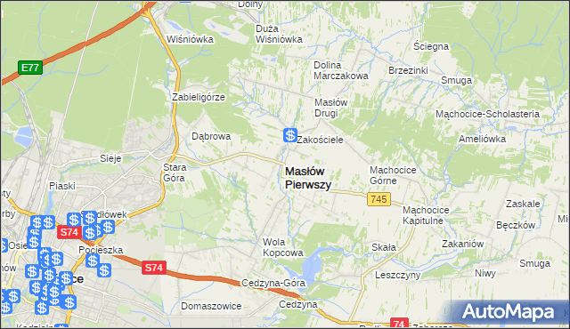 mapa Masłów Pierwszy, Masłów Pierwszy na mapie Targeo