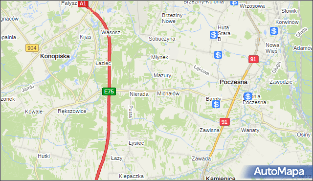 mapa Michałów gmina Poczesna, Michałów gmina Poczesna na mapie Targeo