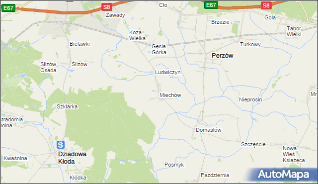 mapa Miechów gmina Perzów, Miechów gmina Perzów na mapie Targeo