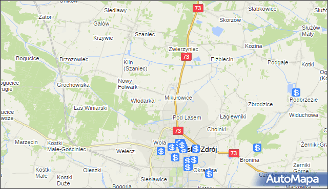 mapa Mikułowice gmina Busko-Zdrój, Mikułowice gmina Busko-Zdrój na mapie Targeo