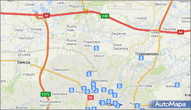 mapa Miłocin gmina Głogów Małopolski, Miłocin gmina Głogów Małopolski na mapie Targeo
