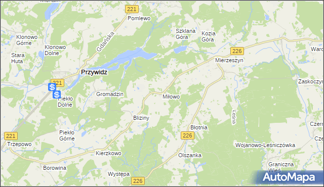 mapa Miłowo gmina Przywidz, Miłowo gmina Przywidz na mapie Targeo