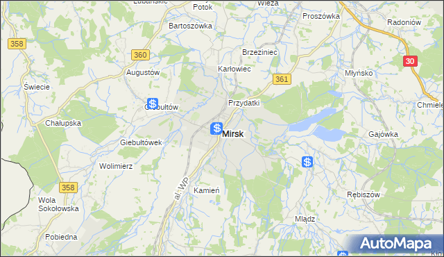 mapa Mirsk, Mirsk na mapie Targeo