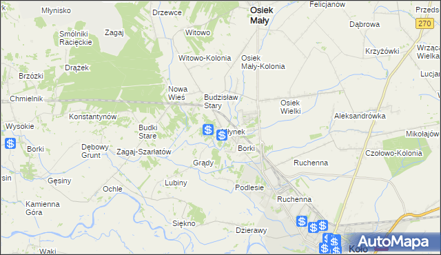 mapa Młynek gmina Osiek Mały, Młynek gmina Osiek Mały na mapie Targeo