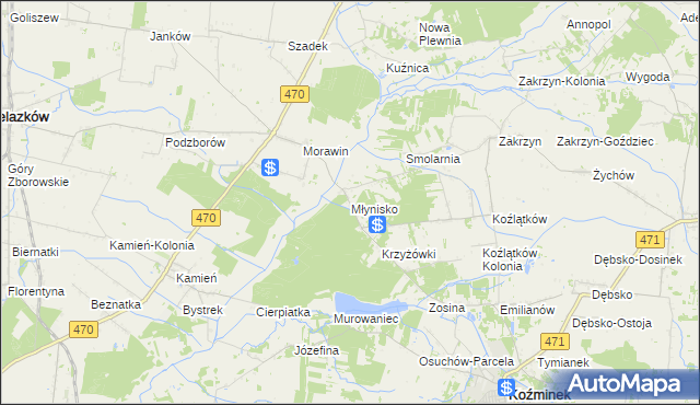 mapa Młynisko gmina Koźminek, Młynisko gmina Koźminek na mapie Targeo
