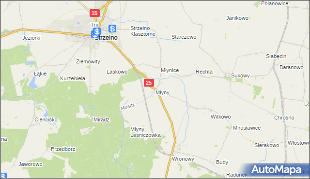 mapa Młyny gmina Strzelno, Młyny gmina Strzelno na mapie Targeo