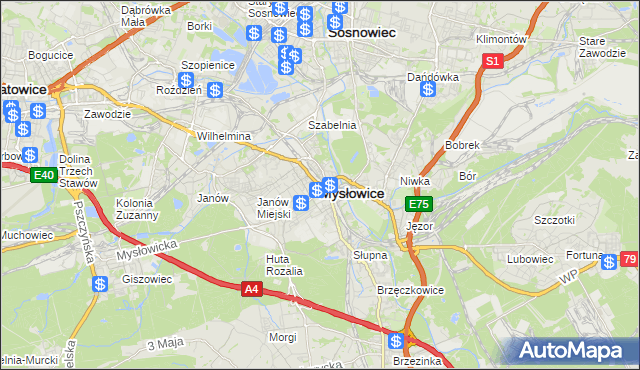 mapa Mysłowice, Mysłowice na mapie Targeo