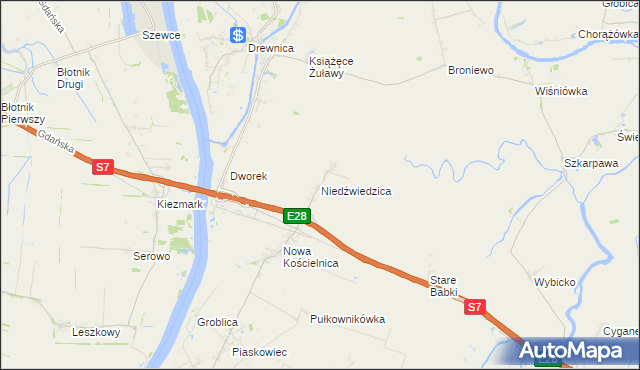 mapa Niedźwiedzica gmina Stegna, Niedźwiedzica gmina Stegna na mapie Targeo