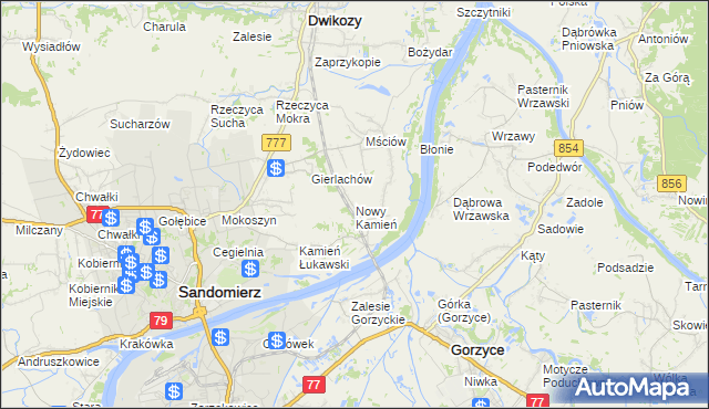 mapa Nowy Kamień gmina Dwikozy, Nowy Kamień gmina Dwikozy na mapie Targeo