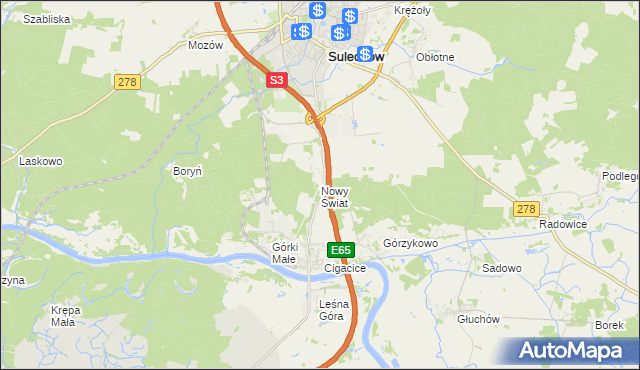 mapa Nowy Świat gmina Sulechów, Nowy Świat gmina Sulechów na mapie Targeo