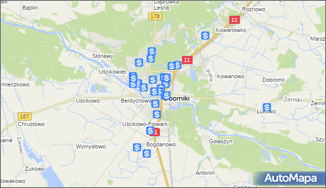 mapa Oborniki, Oborniki na mapie Targeo