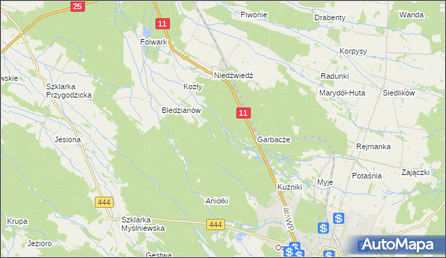 mapa Omieciny, Omieciny na mapie Targeo