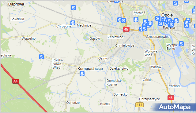 mapa Osiny gmina Komprachcice, Osiny gmina Komprachcice na mapie Targeo