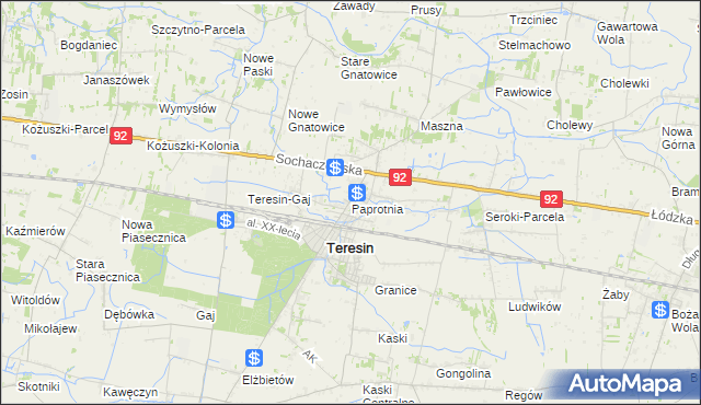mapa Paprotnia gmina Teresin, Paprotnia gmina Teresin na mapie Targeo