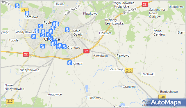 mapa Pawłówko gmina Chojnice, Pawłówko gmina Chojnice na mapie Targeo