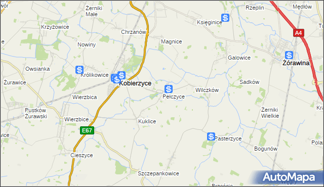 mapa Pełczyce gmina Kobierzyce, Pełczyce gmina Kobierzyce na mapie Targeo