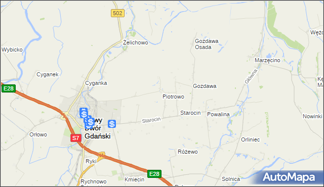 mapa Piotrowo gmina Nowy Dwór Gdański, Piotrowo gmina Nowy Dwór Gdański na mapie Targeo