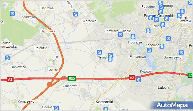 mapa Plewiska gmina Komorniki, Plewiska gmina Komorniki na mapie Targeo