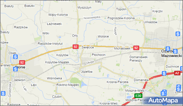 mapa Płochocin gmina Ożarów Mazowiecki, Płochocin gmina Ożarów Mazowiecki na mapie Targeo